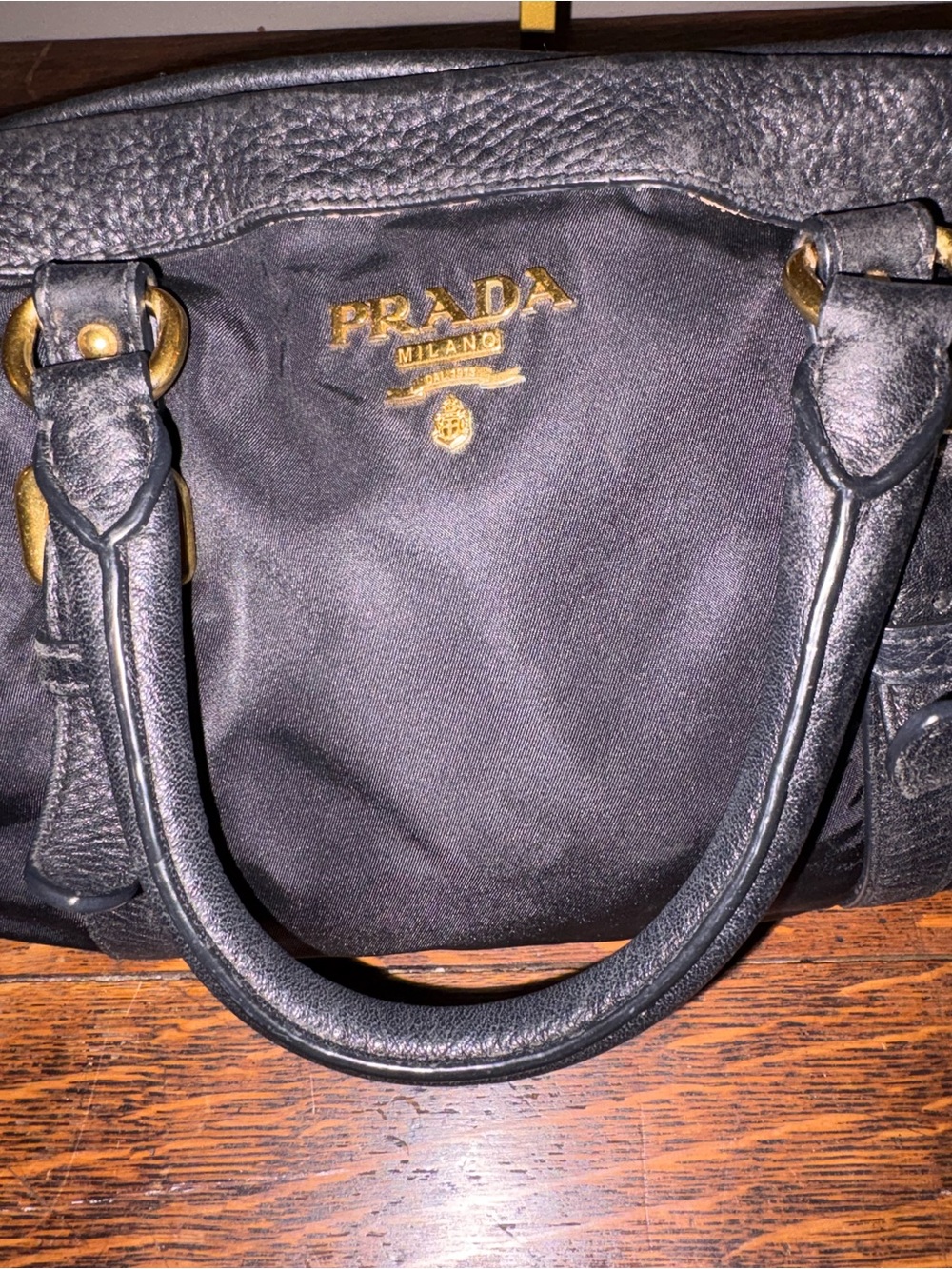 Vintage Prada Tessuto Nylon Leather Two Way Boston Satchel Black - Picture 9 of 17